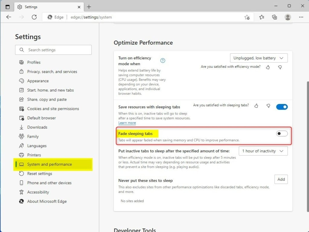 How to Turn On or Off Fade Sleeping Tabs in Microsoft Edge - Geek Rewind