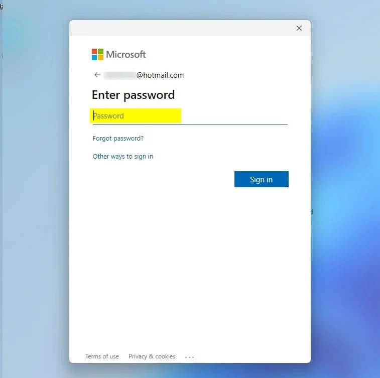 windows 11 widgets microsoft account password