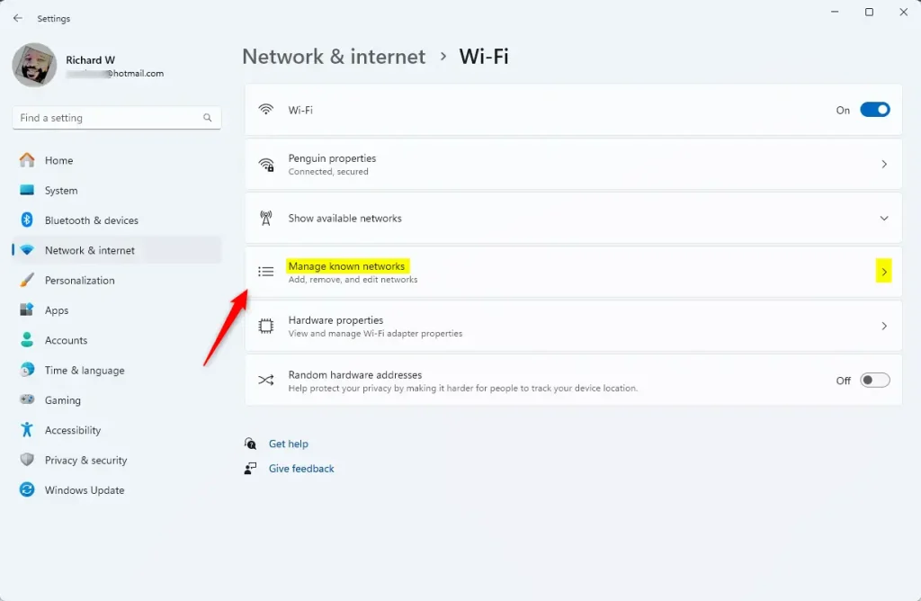 manage known wifi networks