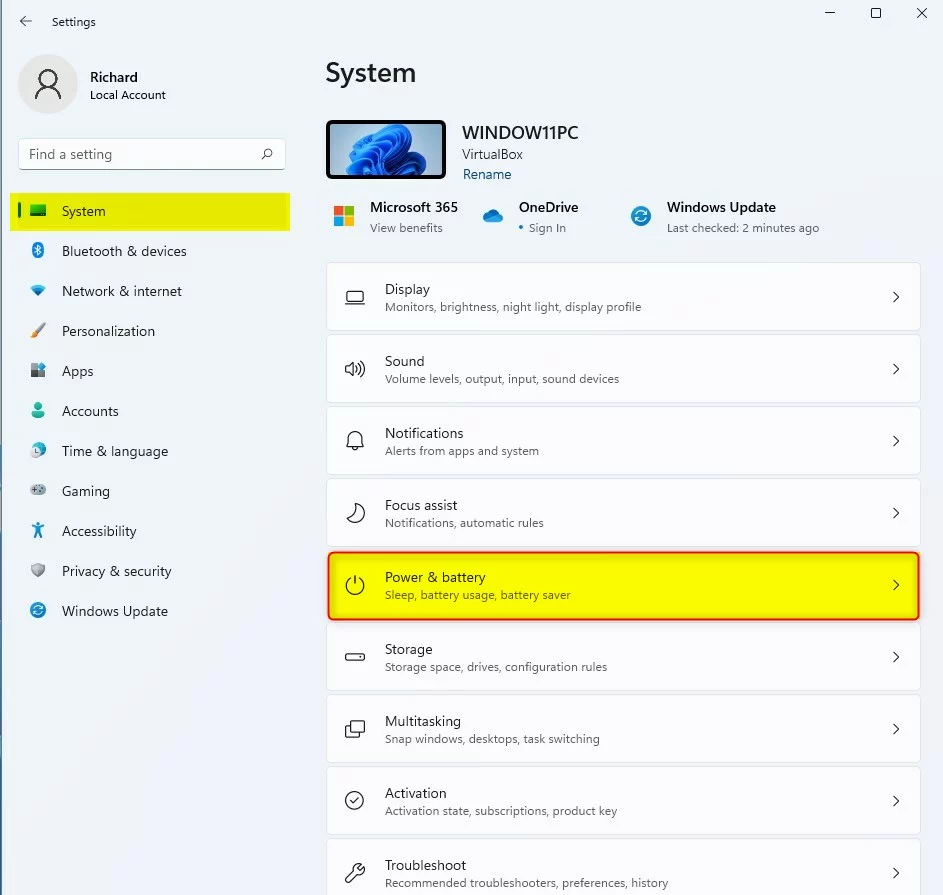 windows 11 system power and battery