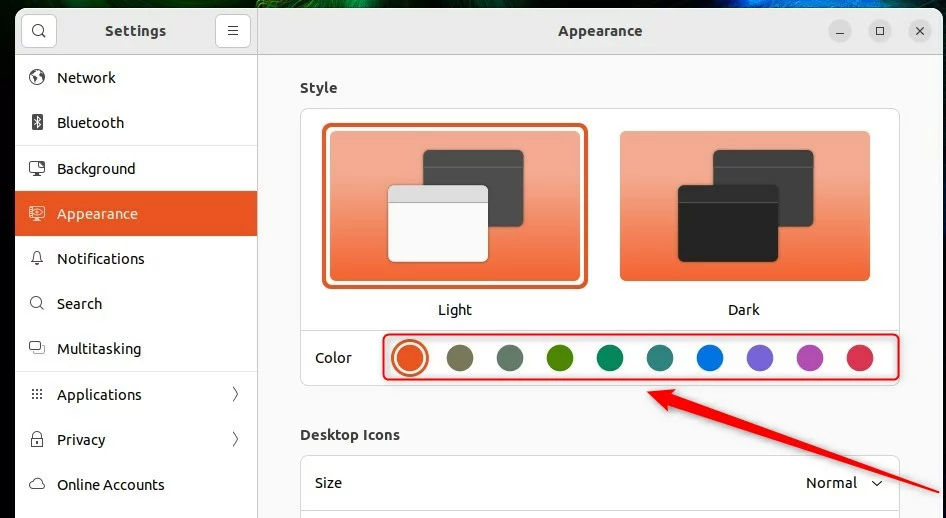 ubuntu linux change style colors jpg