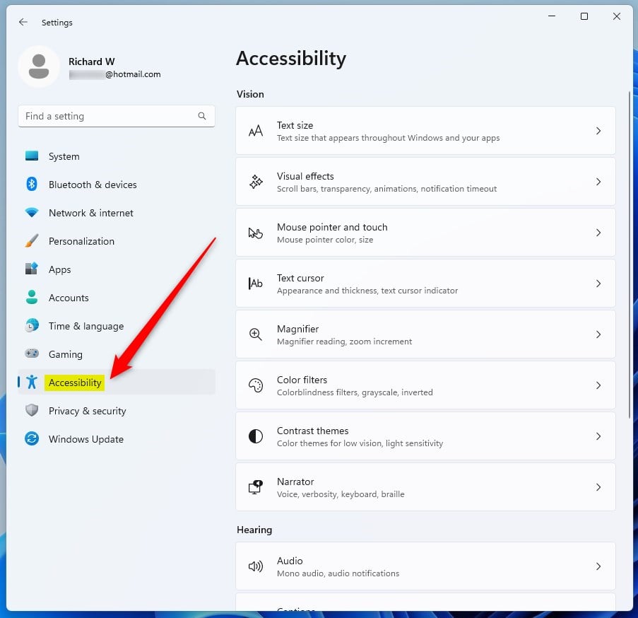 windows 11 accessibility tile