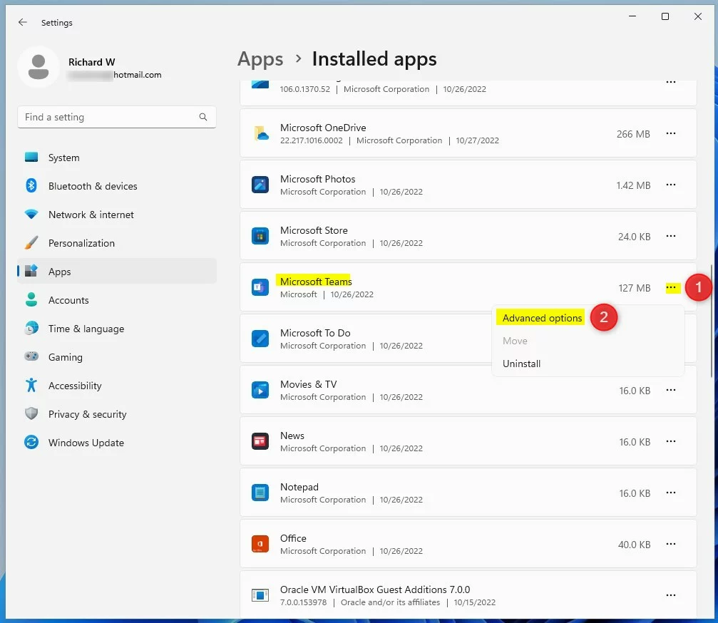 windows 11 installed apps settings menu advanced options