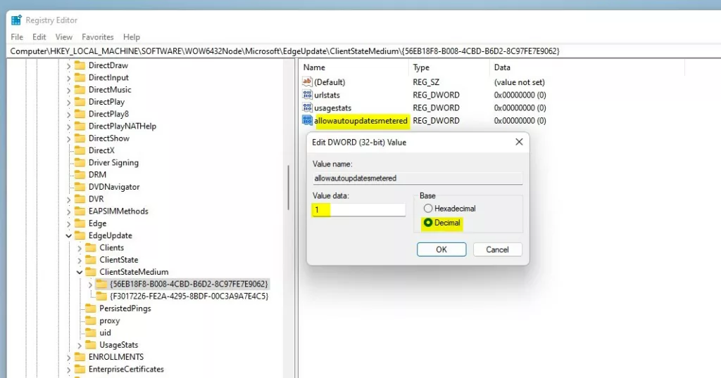 microsoft edge browser registry key folder value data