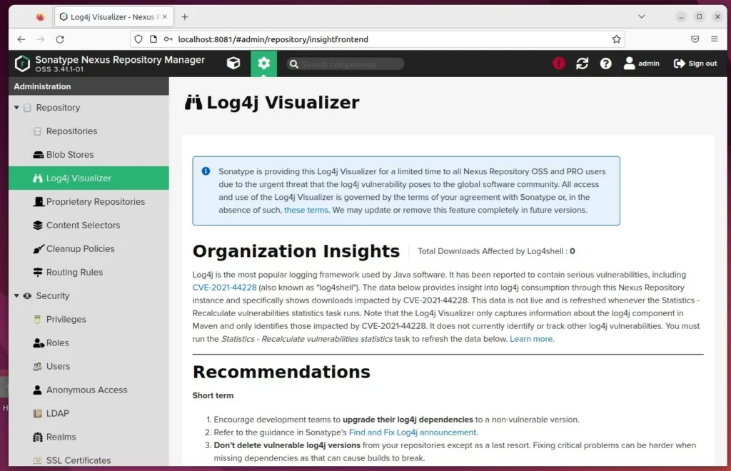 ubuntu nexus repository manager admin dashboard