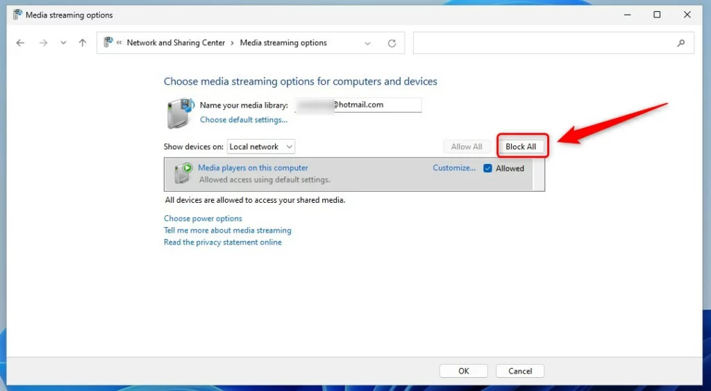 windows 11 disable media streaming for all