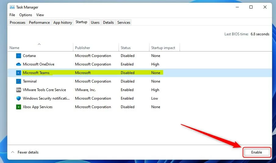 windows 11 enable or disable apps via task manager
