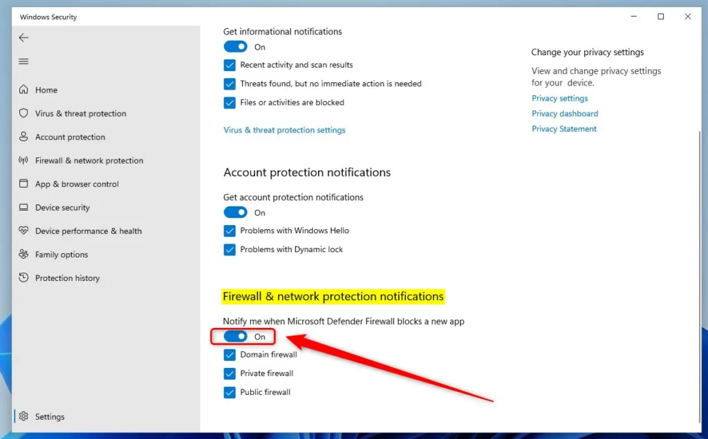 windows 11 firewall and network protection notifications