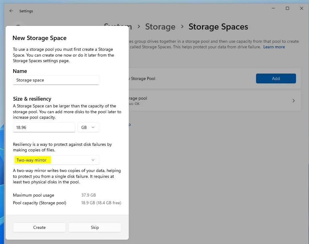 windows 11 new storage space options