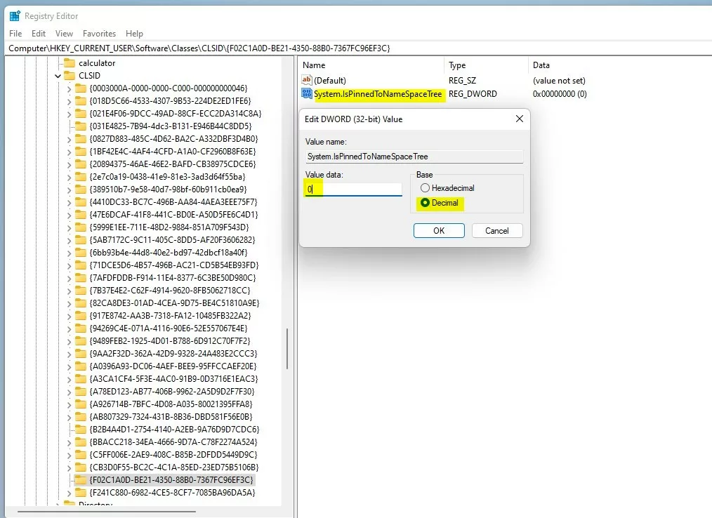 windows 11 registry show or hide network folder navigation pane value data