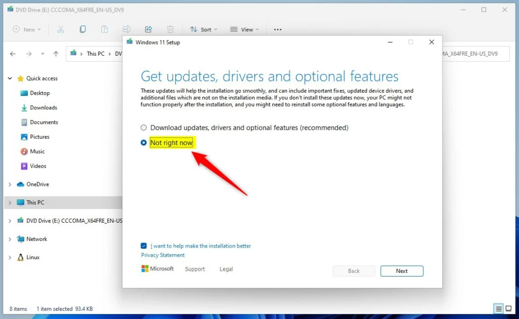 windows 11 setup not right now to download updates and drivers