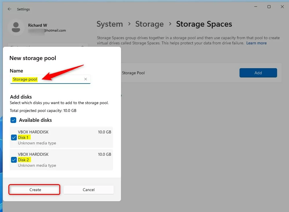 windows 11 storage spaces new storage pool