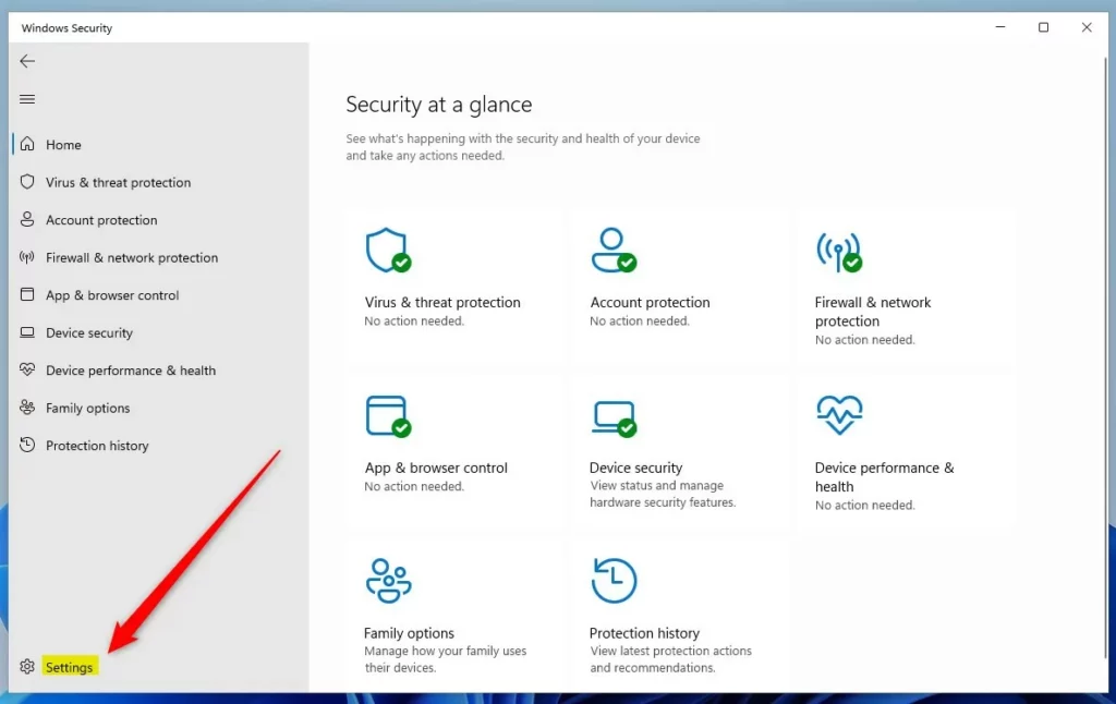 windows 11 windows security app settings button