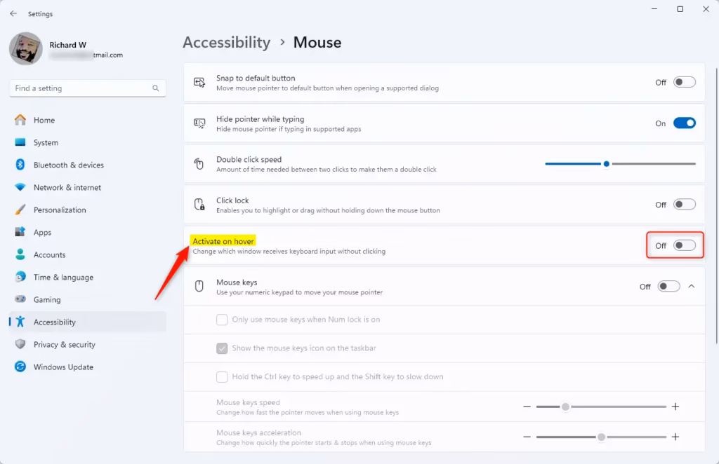 Activate on hover mouse button