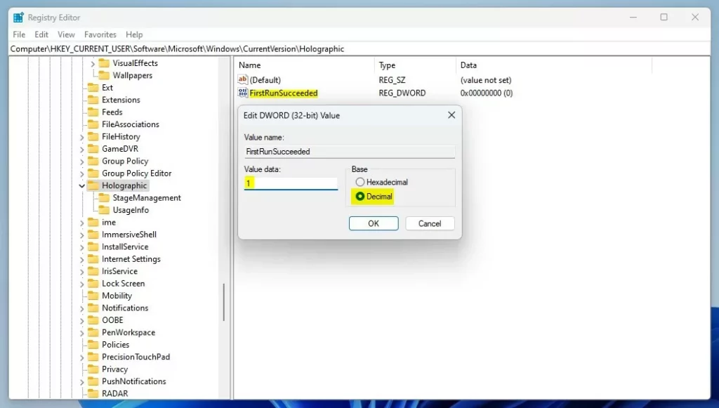 add or remove mixed reality from the settings app registry value data