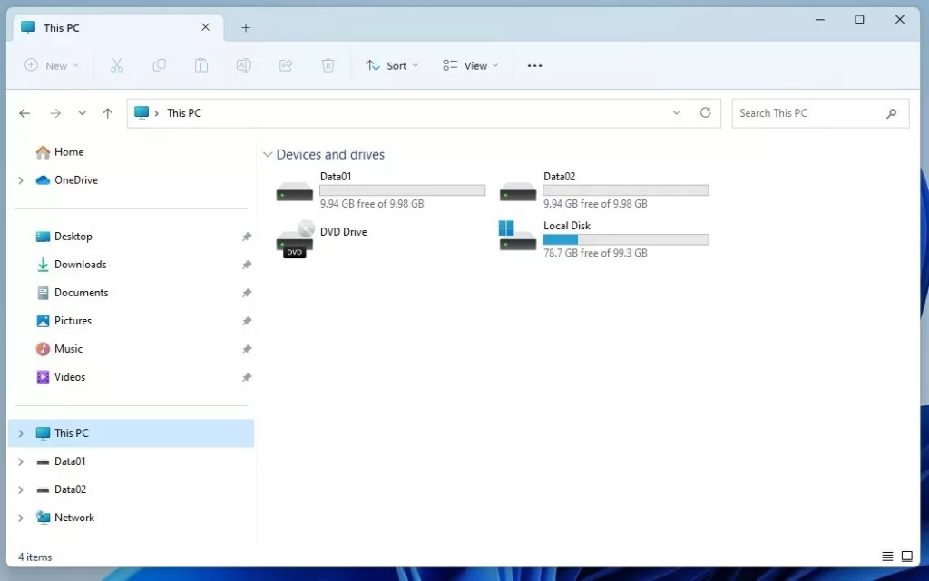 file explorer with no drive letters