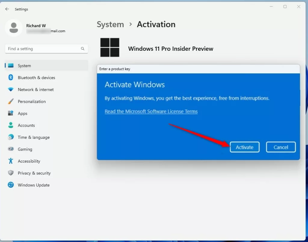 windows change product key activate button