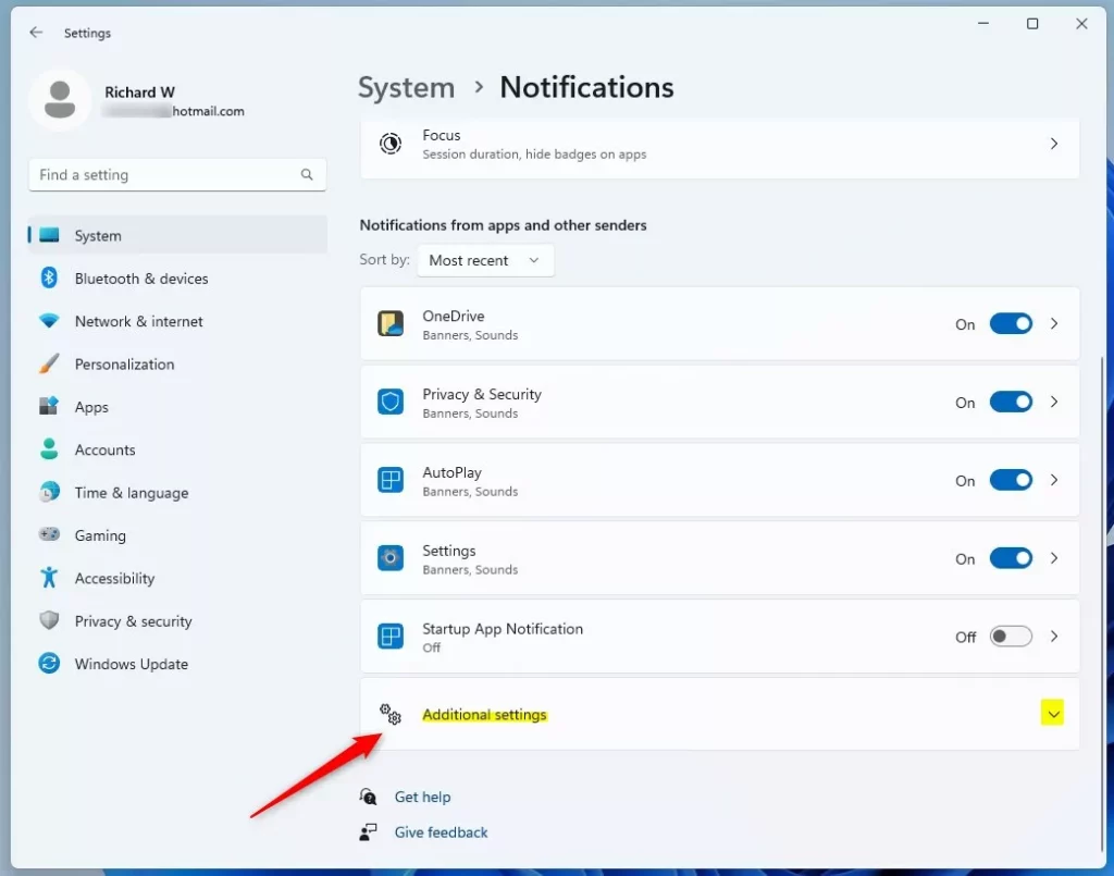 windows notifications advanced settings