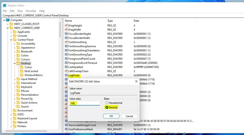 windows 11 registry desktop value data