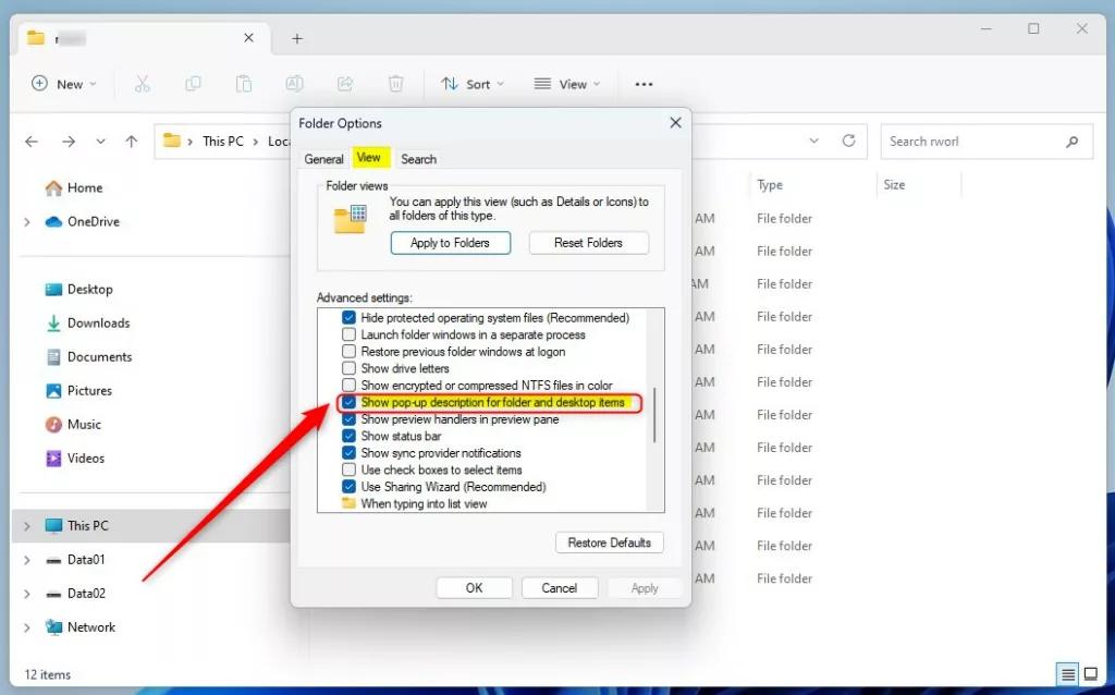windows 11 show pop up description for folder and desktop items