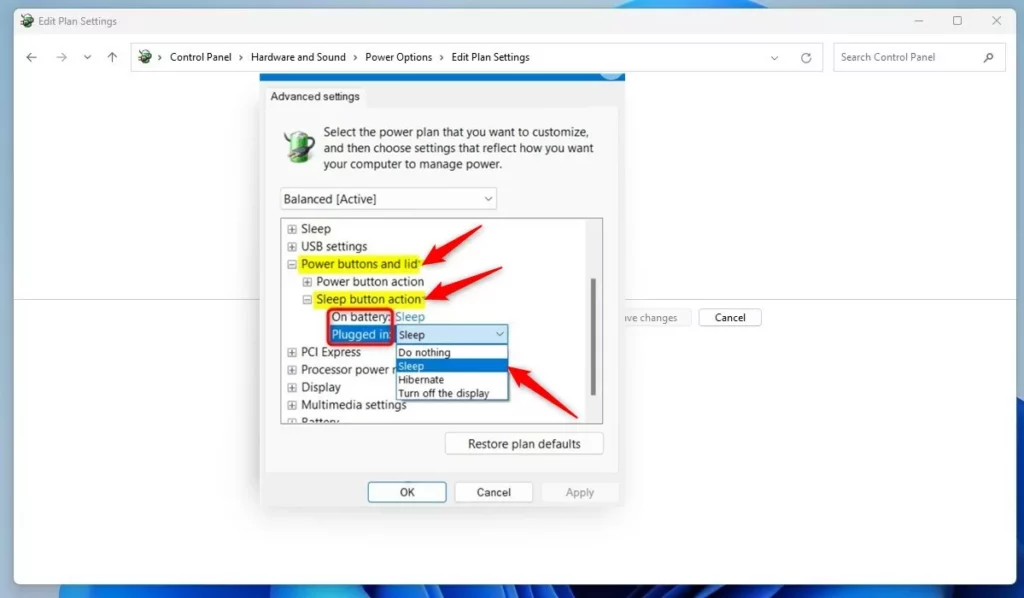How to Change Lid Close Action to do Nothing in Windows 11 5 windows sleep button action advanced power option window
