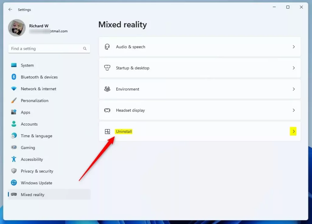 windows uninstall mixed reality from settings app