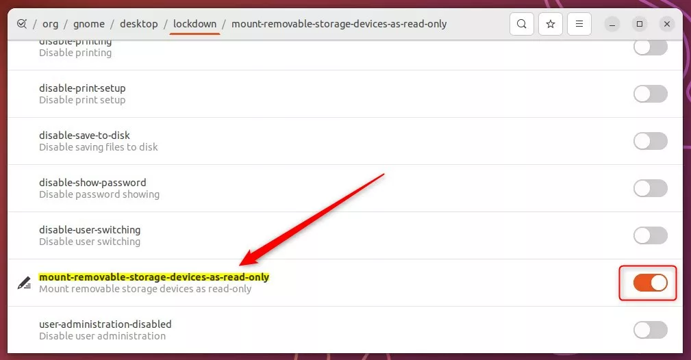 Ubuntu Linux enable or disable mount removable storage devices as read only