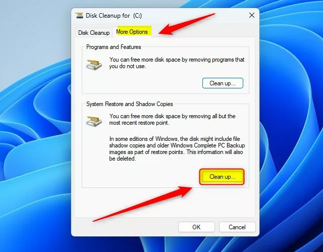 Windows Disk Cleanup clean up restore points