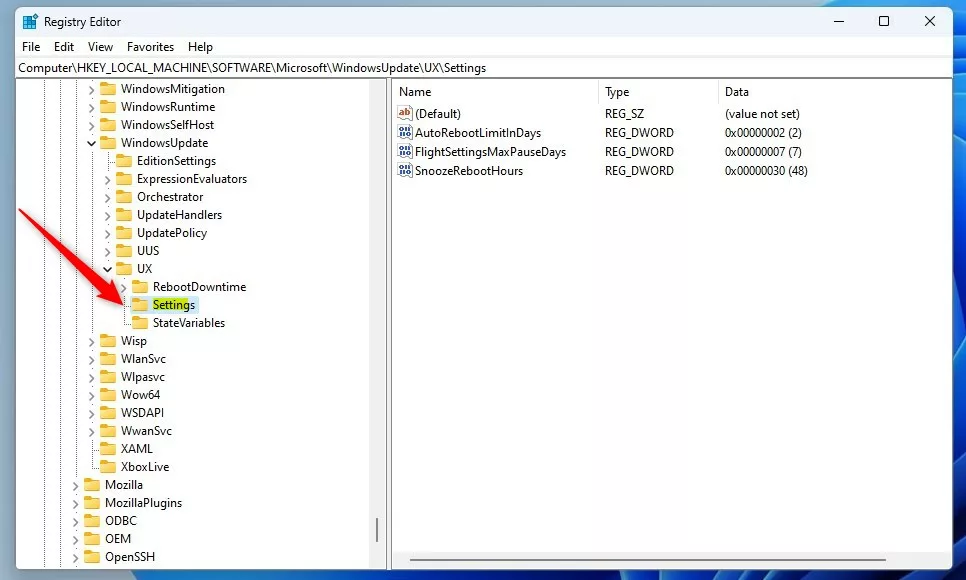 Windows Windows Update adjust active registry