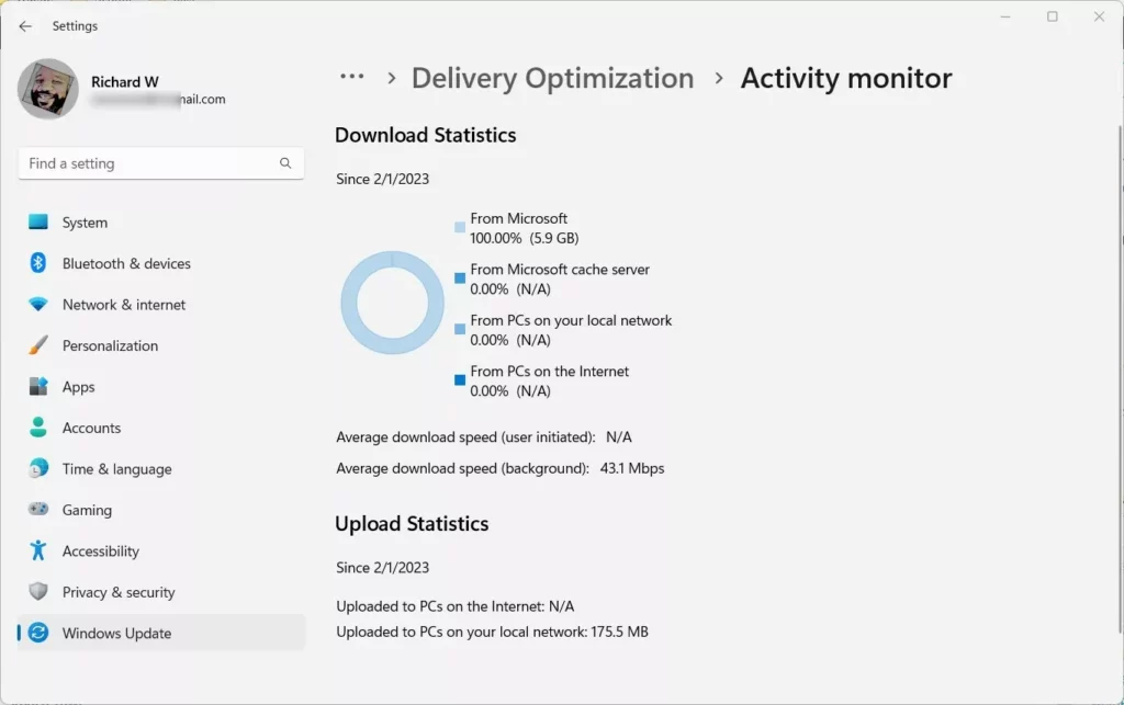 Windows Windows Update delivery optimization activity monitor statistics