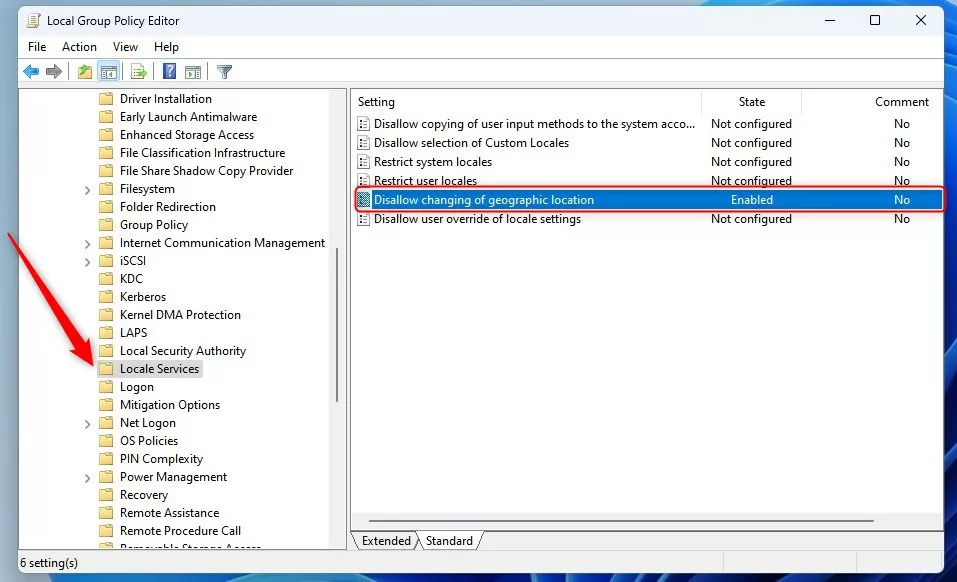 Windows allow or disallow changing geographic location gpo