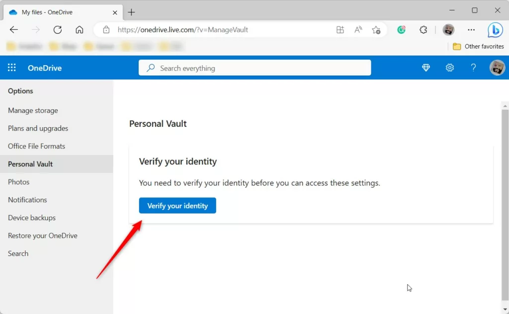 OneDrive online verify identity