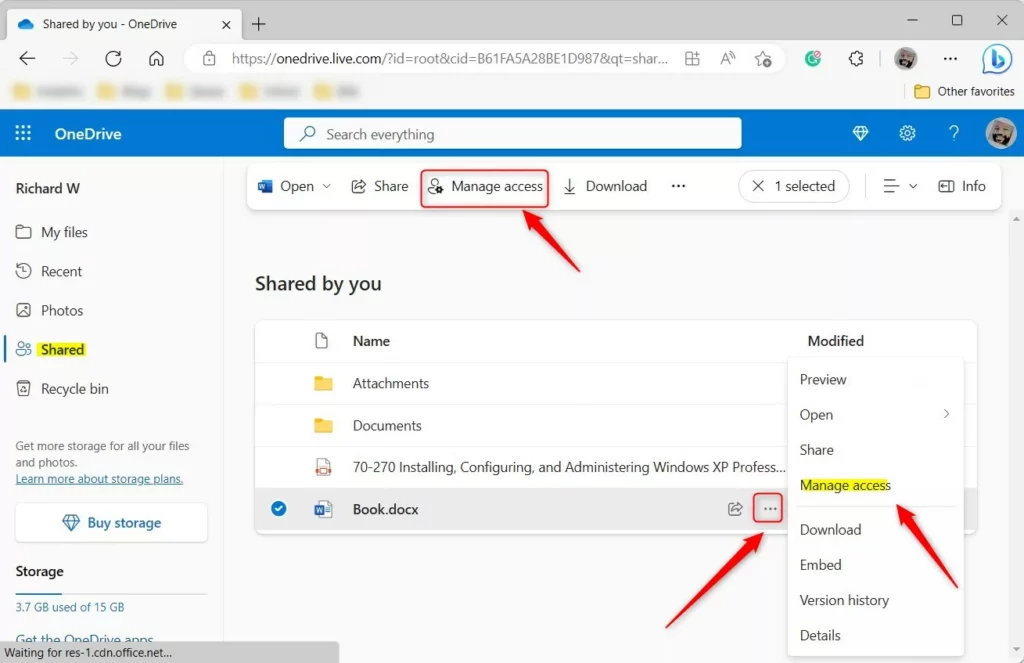 OneDrive manage access options online