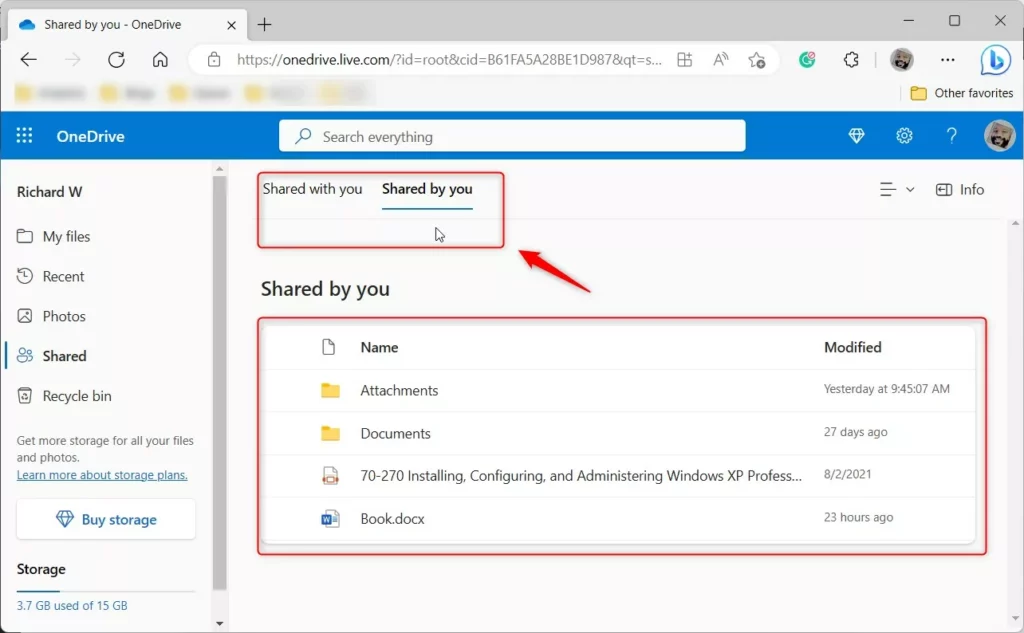 OneDrive shared by you link online