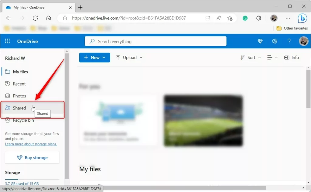 OneDrive Shared link on menu