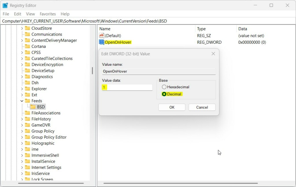 Windows 11 open search by hover