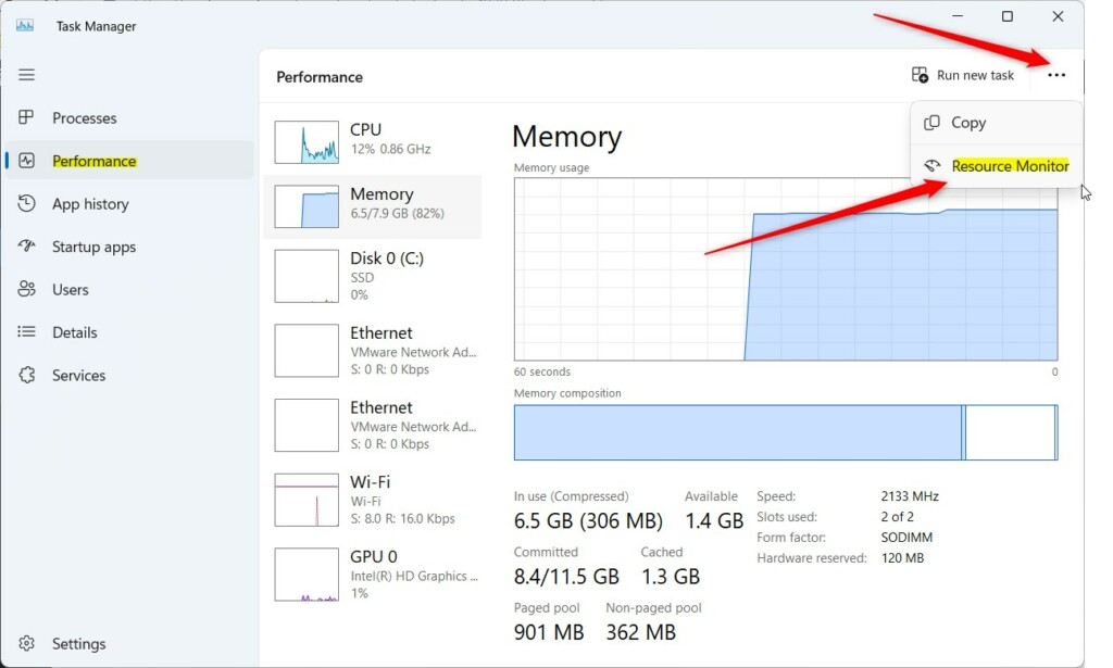 open resource monitor from task manager