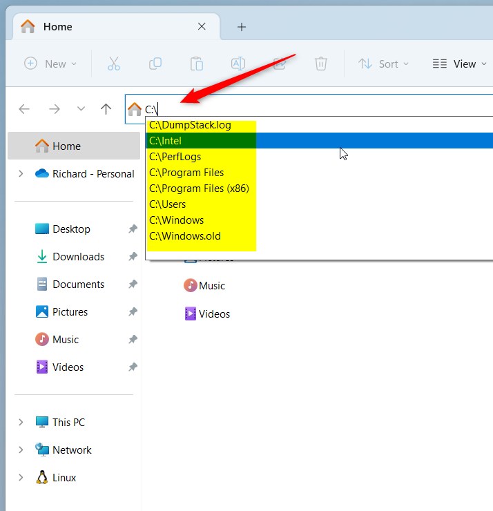 Enable or disable inline autocomplete in File Explorer address bar