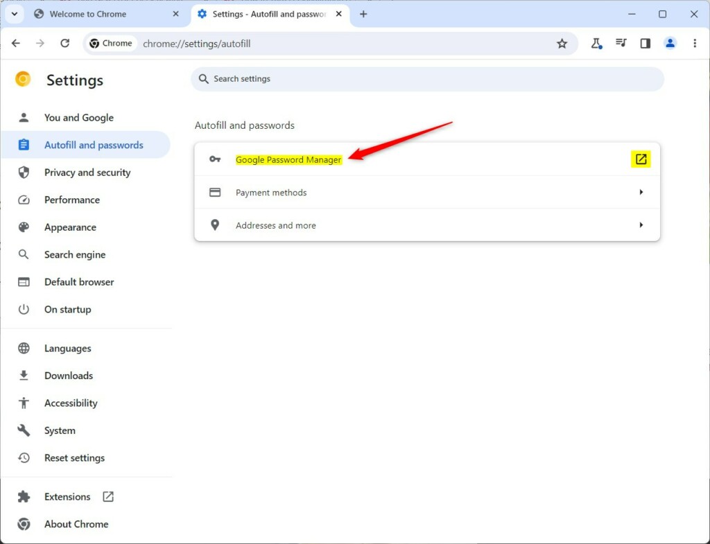 Google Chrome use Windows Hello autofill passwords