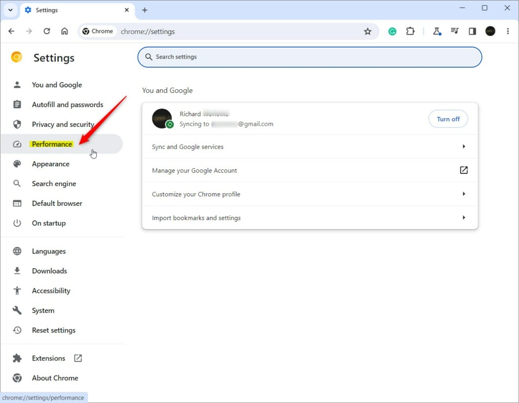 Turn Memory Saver on or off in Google Chrome