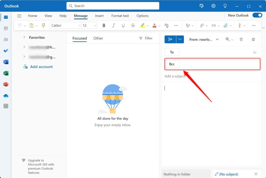 Show or hide Bcc field in Outlook
