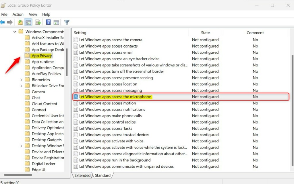 Windows 11 allow or deny app access to the microphone