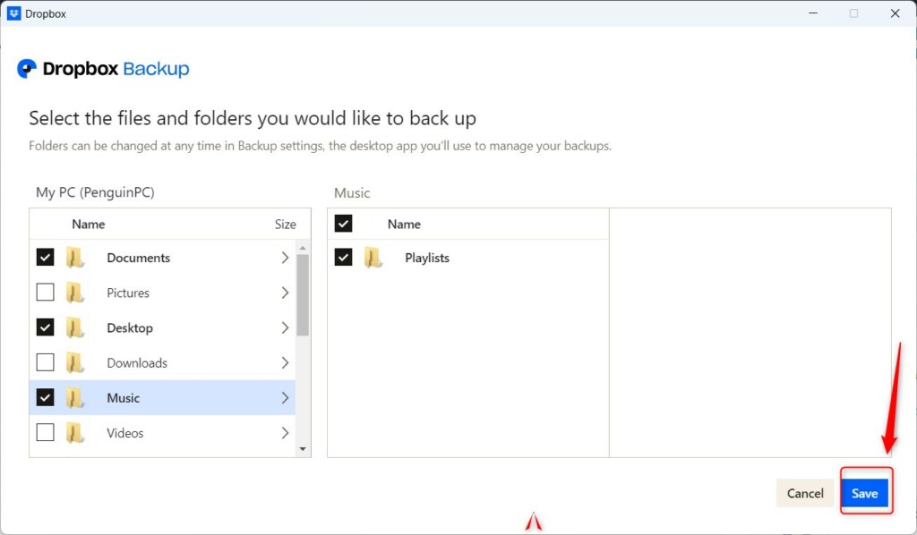 Manage backups in Dropbox on Windows 11