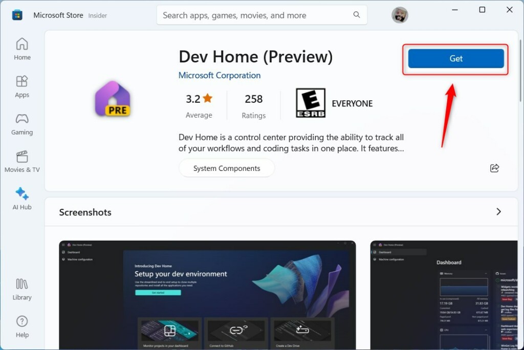 Get Dev Home app from Microsoft Store