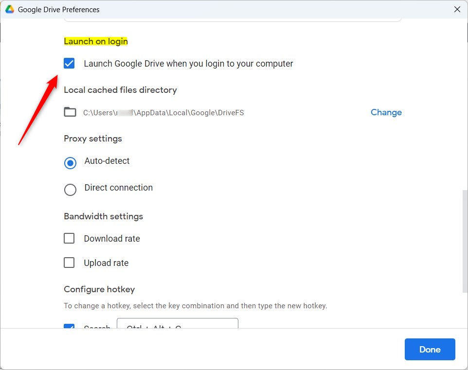 Google Drive launch on login on or off
