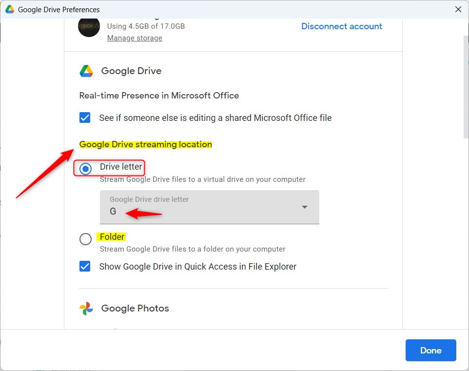 Windows 11 Choose where to stream Google Drive
