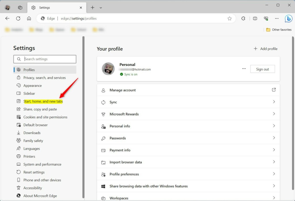Manage Edge starts settings