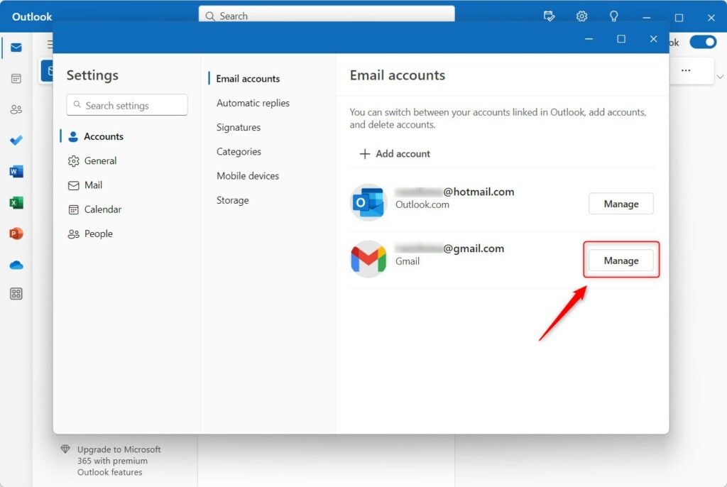 Switch the primary account in Outlook
