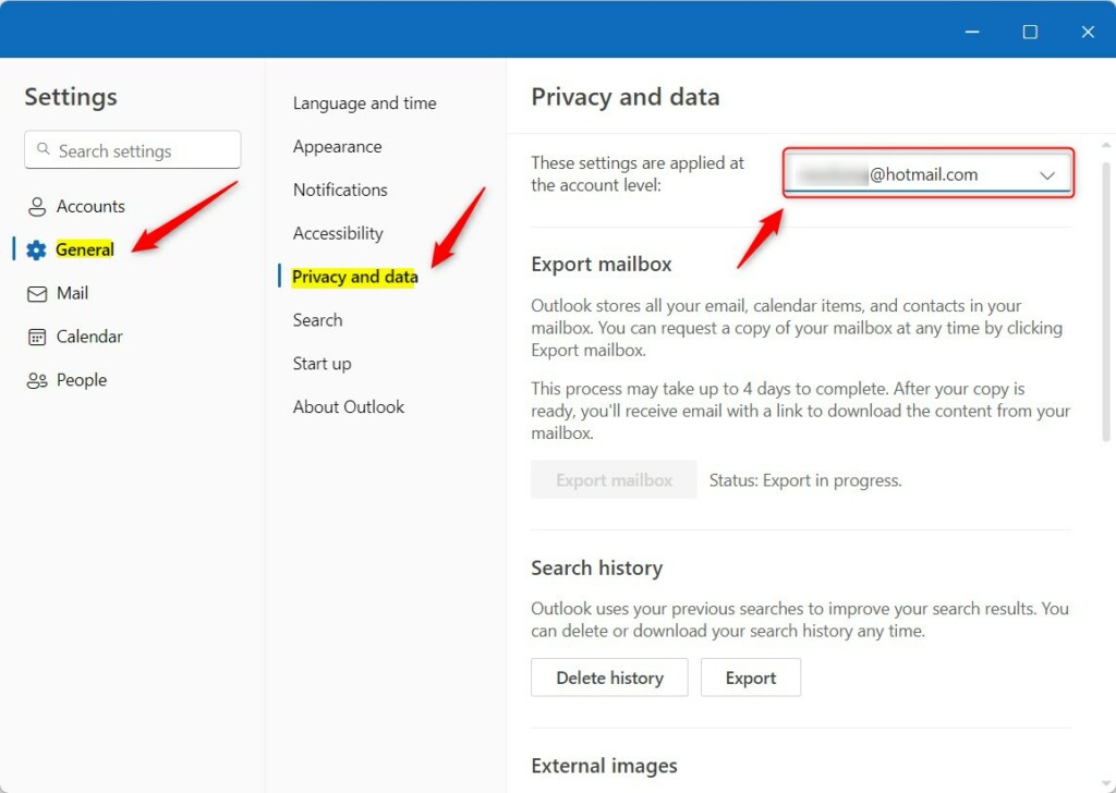 Export your mailbox in Outlook