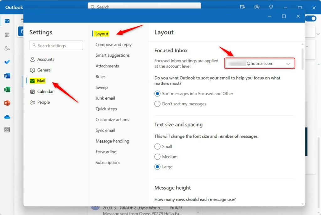 Change the new Outlook reading pane on Windows 11